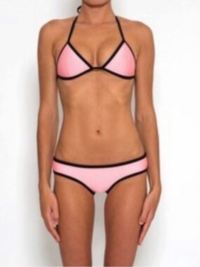 triangl swimwear Pink Triangle Bikini with Black Trim